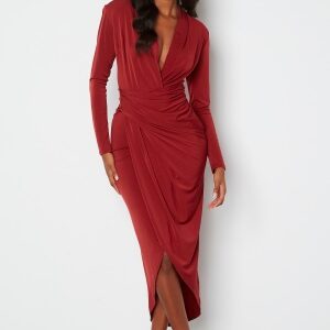 John Zack Long Sleeve Rouch Dress Burgundy XXS (UK6)