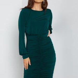 John Zack Long Sleeve Rouched Midi Dress Forest Green XXS (UK6)