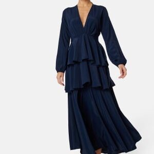 John Zack Long Sleeve Tiered Maxi Dress Navy XS (UK8)