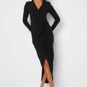 John Zack Long Sleeve Wrap Maxi Dress Black XL (UK16)