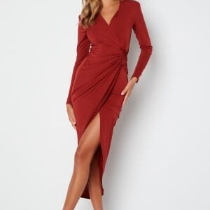 John Zack Long Sleeve Wrap Maxi Dress Burgundy XXL (UK18)