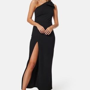 John Zack One Shoulder Bow Maxi Dress Black M (UK12)