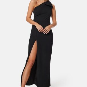 John Zack One Shoulder Bow Maxi Dress Black XXS (UK6)