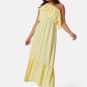 John Zack One Shoulder Ruffle Maxi Dress Light Yellow XS (UK8)