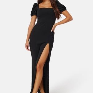 John Zack Puff Sleeve Maxi Dress With Split Black M (UK12)