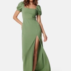 John Zack Puff Sleeve Maxi Dress With Split Sage Green XXS (UK6)