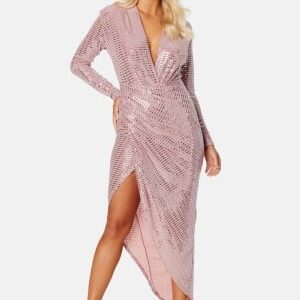 John Zack Sequin Rouch Maxi Dress Rose XL (UK16)