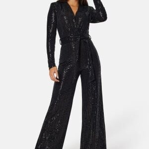 John Zack Sequin Wide Leg Jumpsuit Black S (UK10)