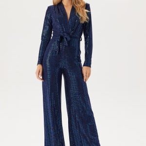 John Zack Sequin Wide Leg Jumpsuit Navy S (UK10)