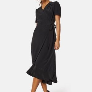 John Zack Short Sleeve Wrap Dress Black S (UK10)