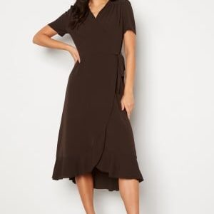 John Zack Short Sleeve Wrap Dress Chocolate XS (UK8)