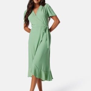 John Zack Short Sleeve Wrap Dress Sage Green L (UK14)