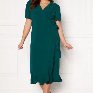 John Zack Curve Short Sleeve Wrap Frill Curve Dress Green 54 (UK26)