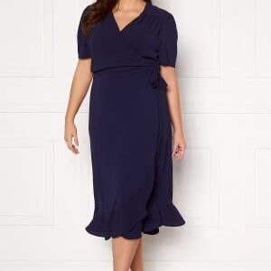 John Zack Curve Short Sleeve Wrap Frill Curve Dress Navy 54 (UK26)