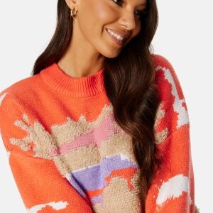 Object Collectors Item Frida L/S Knit Pullover Hot Coral Detail:Mix XS