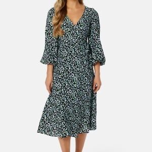 Object Collectors Item Leonora Wrap Midi Dress Black AOP:FERN GREEN 36