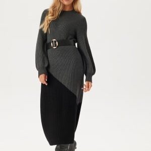 Object Collectors Item Objditte Re L/S KNIT MIDI DRES Dark Grey Melange/Black Half M