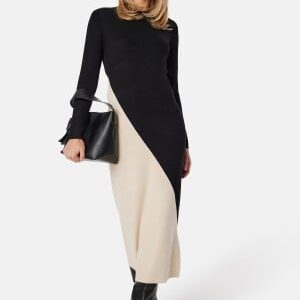 Object Collectors Item Objester Block Knit Dress Black Detail:Cb Sand XS