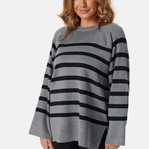 Object Collectors Item Objester LS Knit Top Medium Grey Mel Stripes:Black L