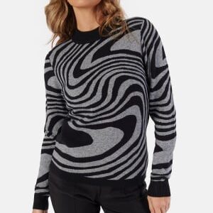 Object Collectors Item Ray L/S Knit Pullover Black Pattern:Medium grey me S