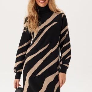 Object Collectors Item Ray L/S Knit Rollneck Dress Black Desert/Taupe S