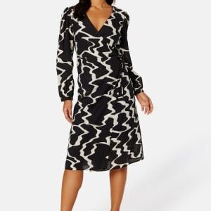 Object Collectors Item Vanja L/S Wrap Dress Black Detail:Sandshe 34