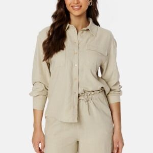 ONLY Caro L/S Oversized Linen Blend Shirt Oxford Tan XS