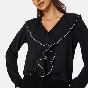 ONLY Lise Contrast Frill Shirt Black Detail: Pumice XS