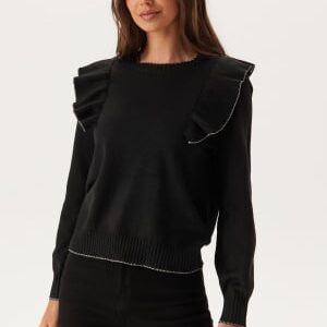 ONLY Onlama Life Ls O-neck Ruffle  Black Detail:birch S