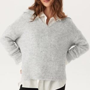 ONLY Onlmaggie Life Ls Split Neck Light Grey Melange S