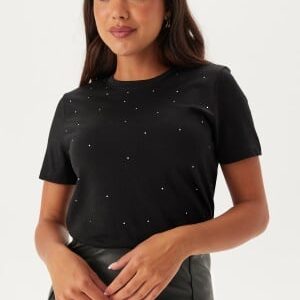 ONLY Onlolivia Life Reg S/S BOW TOP Black Detail:rhinestones S