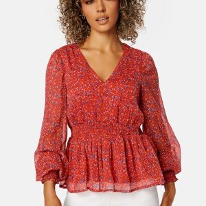 Pieces Mynte LS Peplum Top Barbados Cherry AOP: XS