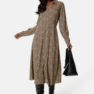 Pieces Nova LS Midi Dress Silver Mink AOP:LEO XS