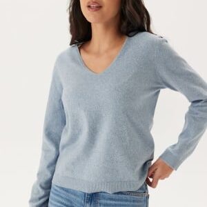 Pieces Pcbree Ls V-neck Knit Cashmere Blue Detail:melange XS