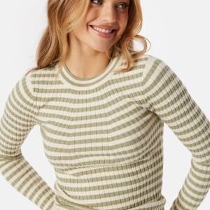 Pieces Pccrista LS O-Neck Knit Green/Beige L