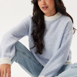 Pieces Pcdilippa Ls O-neck Knit Cashmere Blue Aop:cloud Dancer S