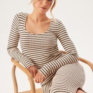 Pieces Pciris Ls Ankle Dress Birch Stripes:Black S