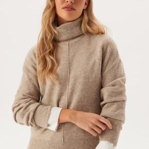 Pieces Pcmalou Ls Rollneck Knit Taupe Gray Detail:melange S