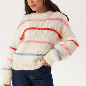 Pieces Pcnavine Ls O-neck Knit Cloud Dancer Stripes:tago+scha M