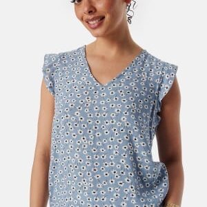 Pieces Pcnya SL V-Neck Top Faded Denim/Flower XS