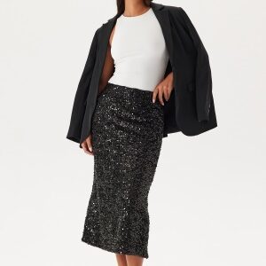 Pieces Pcserena Sequin Hw Midi Skirt Black Detail:black Detail XS