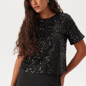 Pieces Pcserena Sequin Ss O-neck Top Black Detail:black Detail S