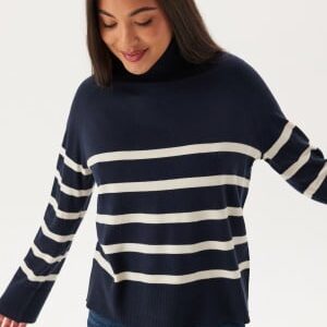 Pieces Pcsia Ls Rollneck Knit Sky Captain Stripes:white XS