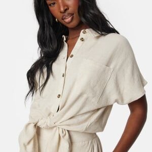 Pieces Pcvinsty Linen Tie Shirt Oatmeal XS