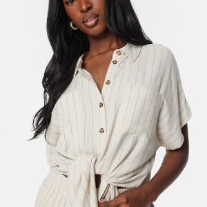 Pieces Pcvinsty Linen Tie Shirt Oatmeal Stripes Blac L