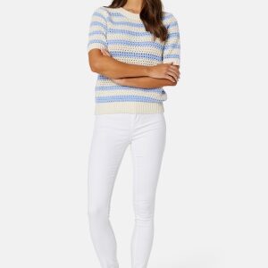 SELECTED FEMME Alby SS Knit O-Neck Birch Stripes:BLUE H XS