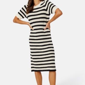 SELECTED FEMME Alby SS Long Knit Dress Birch Stripes:BLACK XS