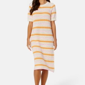 SELECTED FEMME Alby SS Long Knit Dress Birch Stripes:PAPAYA XS