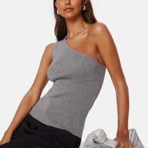 SELECTED FEMME Lura Lurex One Shoulder Knit Top Medium Grey Melange L