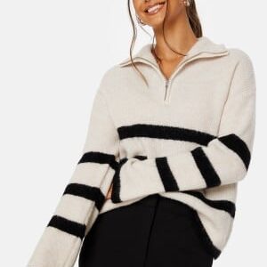 SELECTED FEMME Maline LS Knit Half Zip Birch Stripes:Black L